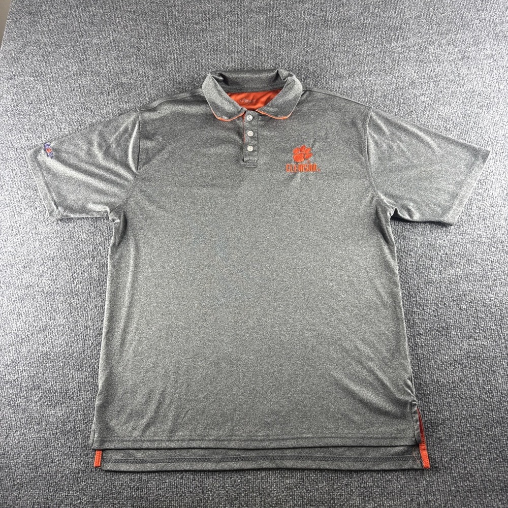 Clemson Tigers Polo Shirt Mens XL Gray NCAA Football Chiliwear Embroidered